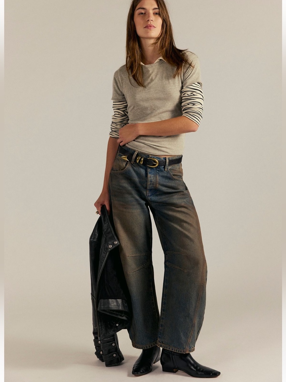 NWOT We The Free Good Luck Mid-Rise Barrel Jeans Lost in the Desert 27